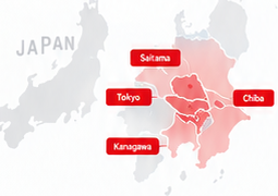 Bản đồ khu vực phục vụ Kanto gồm Tokyo, Saitama, Chiba và Kanagawa